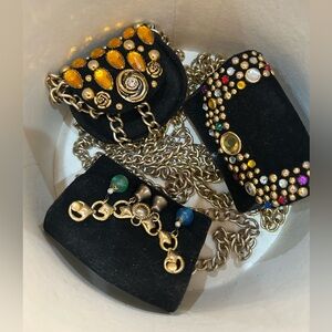 Multi Colored,Gold and Black Beaded Jeweled  Chain/Leather Coin Purse.